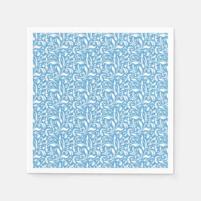 Blue Flourish Print Paper Napkin (Front)