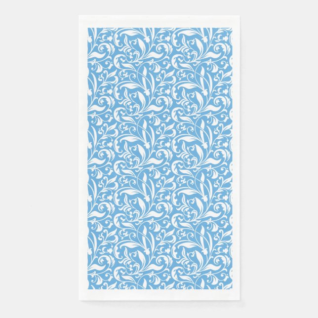 Blue Flourish Print Paper Napkin (Front)