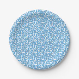 Blue Flourish Print Paper Plate