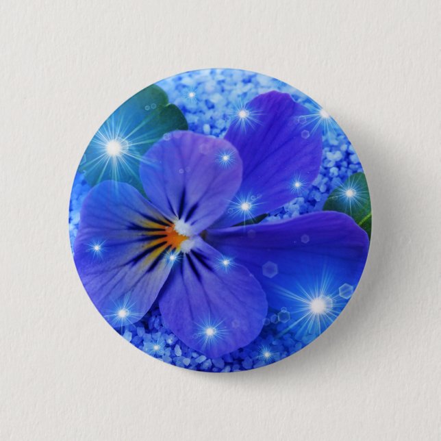 blue flower 6 cm round badge (Front)