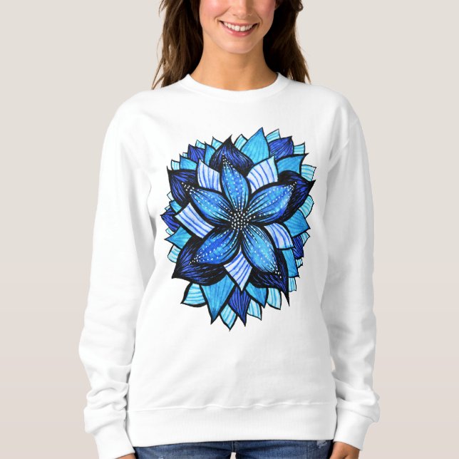 Blue flower abstract botanical nature lover sweatshirt (Front)