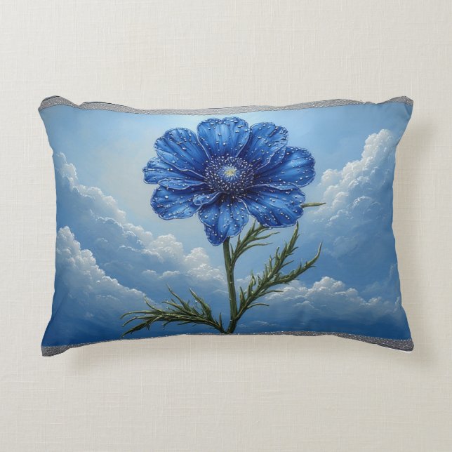 Blue Flower Against Bright Cloudy Sky Decorative Cushion (Front)