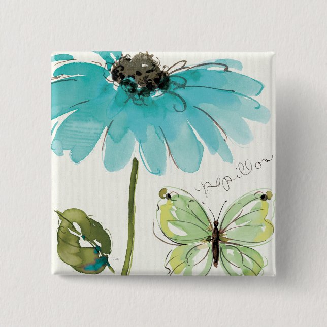 Blue Flower and Butterfly 15 Cm Square Badge (Front)
