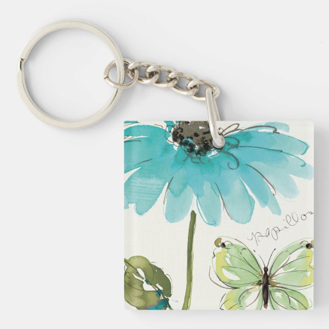 Blue Flower and Butterfly Key Ring (Front)