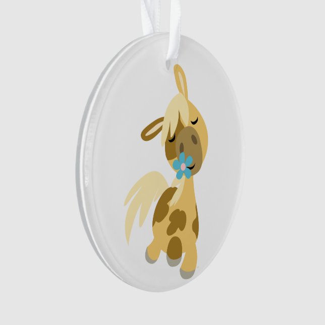 Blue Flower and Cute Cartoon Pony Acrylic Ornament (Front)