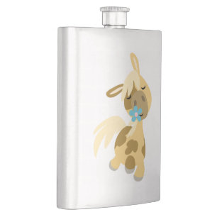 Blue Flower and Cute Cartoon Pony Classic Flask