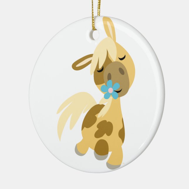 Blue Flower and Cute Cartoon Pony Ornament (Left)