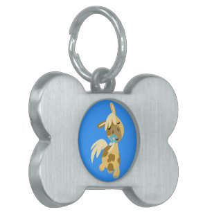Blue Flower and Cute Cartoon Pony Pet Tag