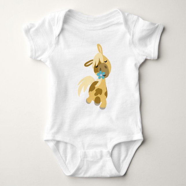 Blue Flower and  Pony Baby Bodysuit (Front)