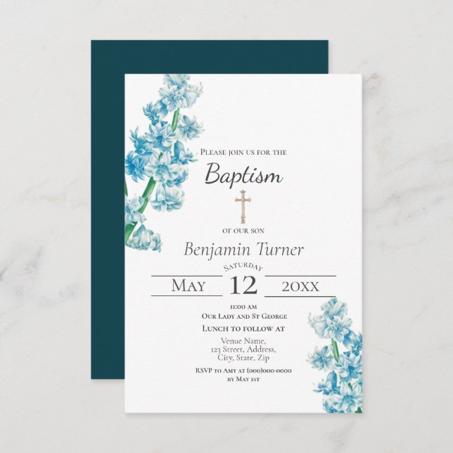  Blue Flower Baptism Invitation (Front/Back)
