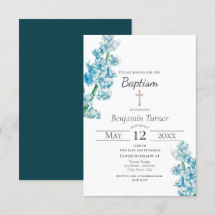  Blue Flower Baptism Invitation