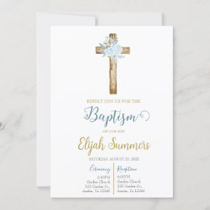 Blue flower baptism invitation for boy