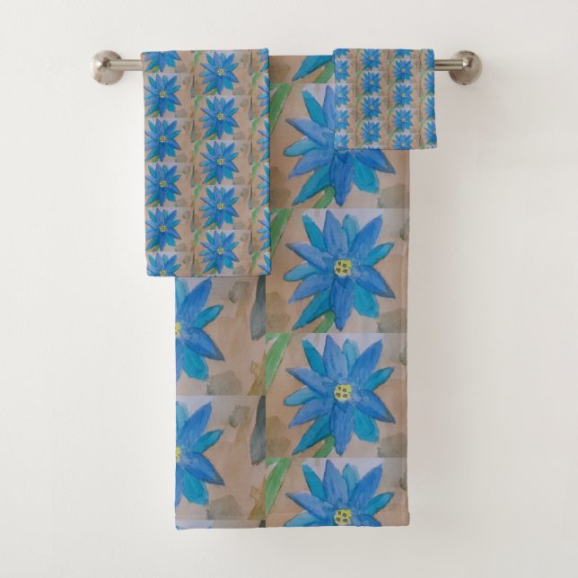 Blue Flower Bath Towel Set (Insitu)