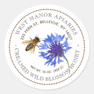 Blue Flower Bee Editable Honey Product Label
