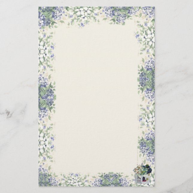 Blue Flower Birdhouse-Stationary Stationery (Front)