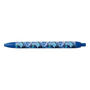 Blue flower black ink pen