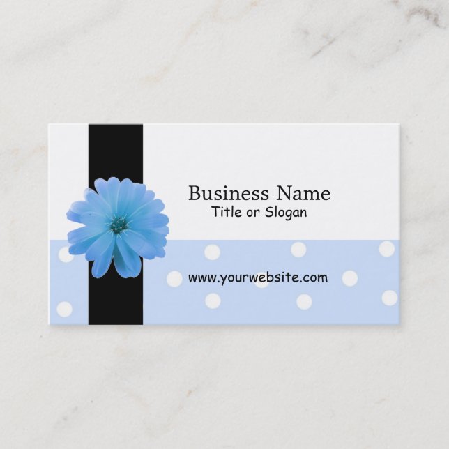 Blue Flower Black Ribbon Design Business Card (Front)