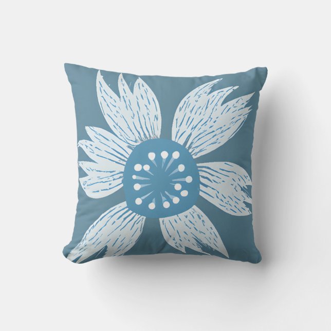 Blue Flower Bloom Modern Cushion (Front)