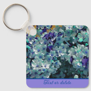 Blue Flower Blossoms Personalized Key Ring