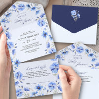 Blue Flower Book Request Diaper Raffle Baby Shower