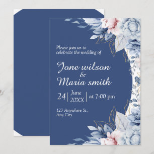 Blue Flower Bordered Wedding Invitation