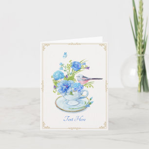 Blue flower bouquet bird card