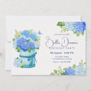 Blue flower bouquet birthday invitation