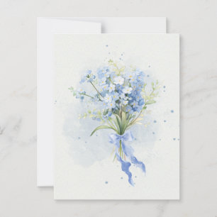 Blue flower bouquet watercolor art postcard