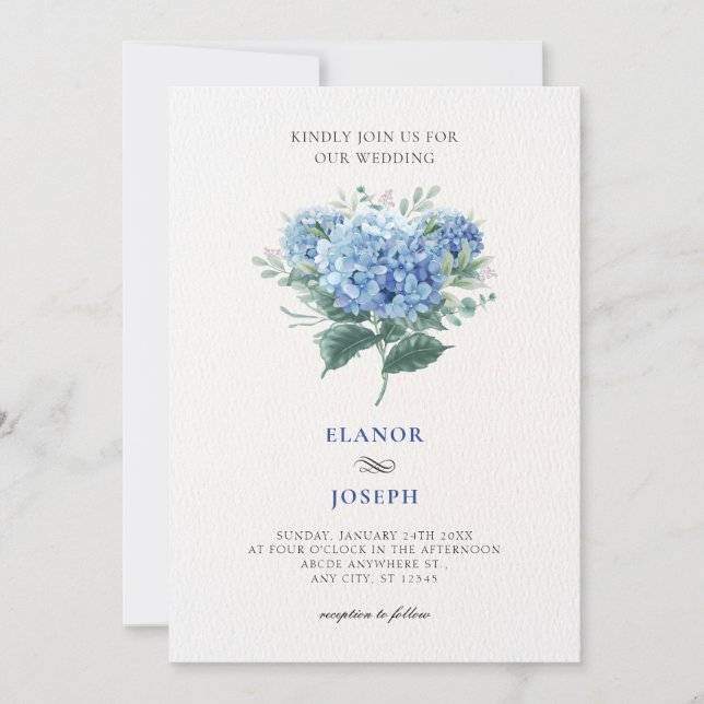 Blue flower bouquet wedding invitation (Front)