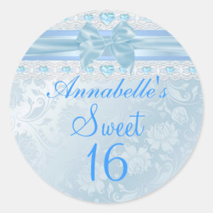 Blue Flower & Bow Sweet 16 Sticker