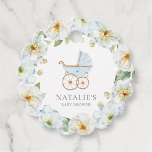 Blue Flower Boy Baby Shower Favour Tags