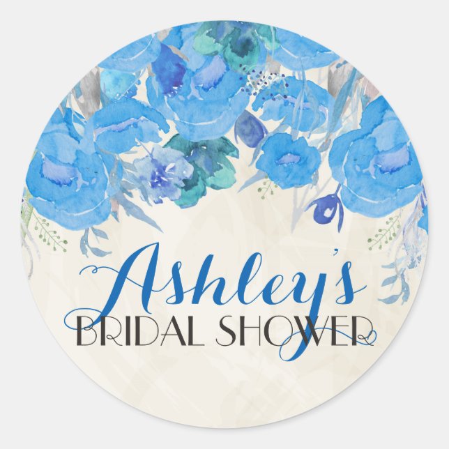 Blue Flower Bridal Shower Sticker (Front)