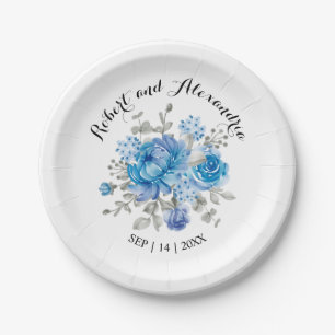 Blue Flower Bridal Shower Wedding Reception Paper Plate