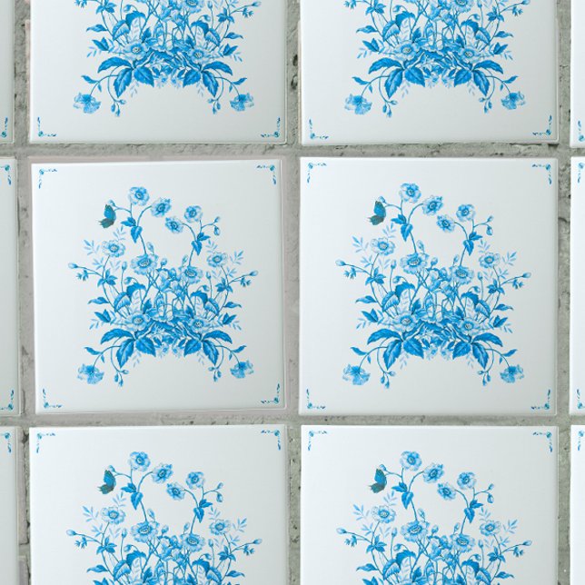 Blue Flower Bush Toile Inspired Decorative Tile (Creator Uploaded)
