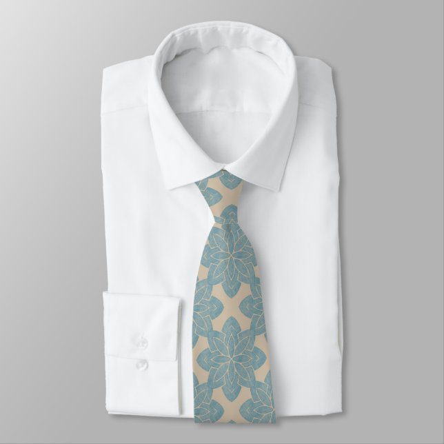Blue Flower Carving Tie (Tied)