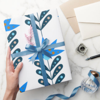Blue Flower Christmas Wrapping Paper