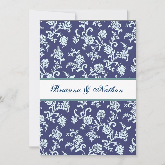 Blue Flower Damask Wedding Invitation (Front)