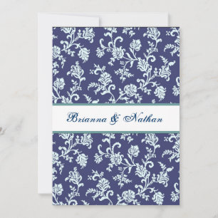 Blue Flower Damask Wedding Invitation