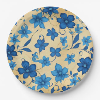 Blue flower design paper plate 