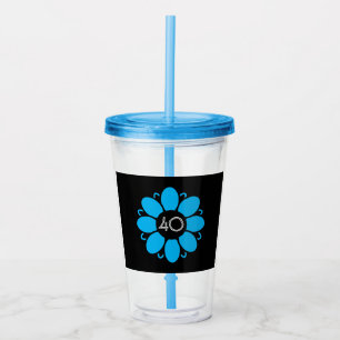 Blue Flower Design Pattern Birthday 40 Black Acrylic Tumbler