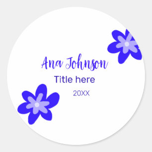 Blue flower doodle name title year 20XX profession Classic Round Sticker