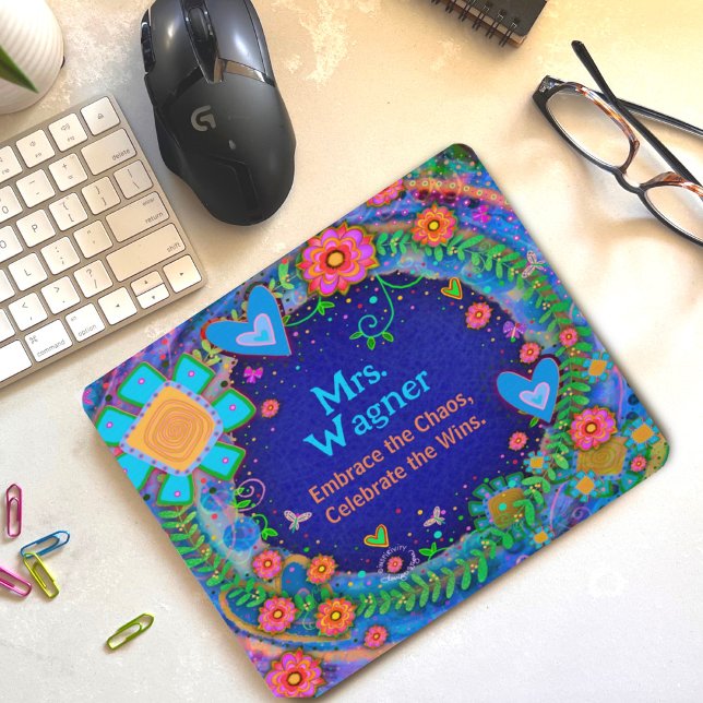 Blue Flower Dragonfly Cheerful Customised Teacher Mouse Mat (Creator Uploaded)