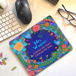 Blue Flower Dragonfly Cheerful Customized Teacher Mouse Mat