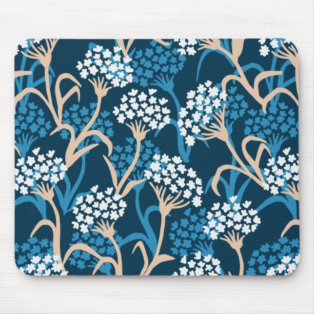 Blue Flower Drawing Pattern Mouse Mat (Front)