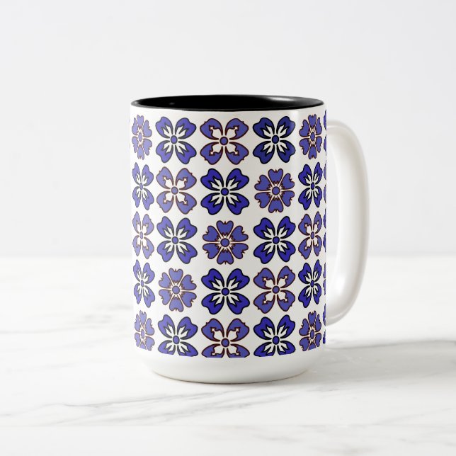 Blue Flower Dream Two-Tone Coffee Mug (Front Right)