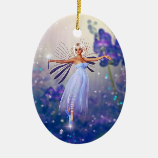 Blue Flower Fairy Ceramic Tree Decoration (Front)