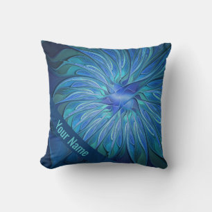 Blue Flower Fantasy Pattern, Abstract Art Name Cushion