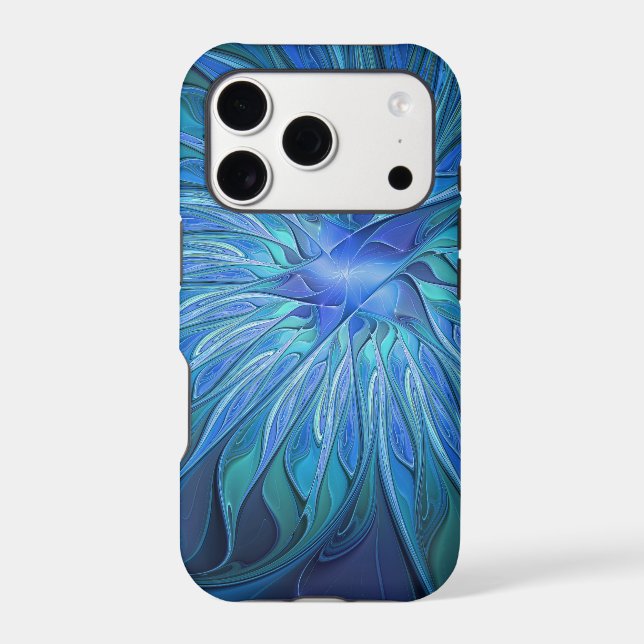 Blue Flower Fantasy Pattern, Abstract Fractal Art (Back)