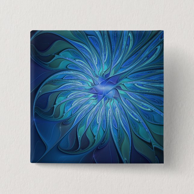 Blue Flower Fantasy Pattern, Abstract Fractal Art 15 Cm Square Badge (Front)