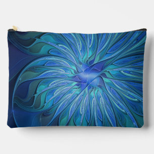 Blue Flower Fantasy Pattern, Abstract Fractal Art Accessory Pouch
